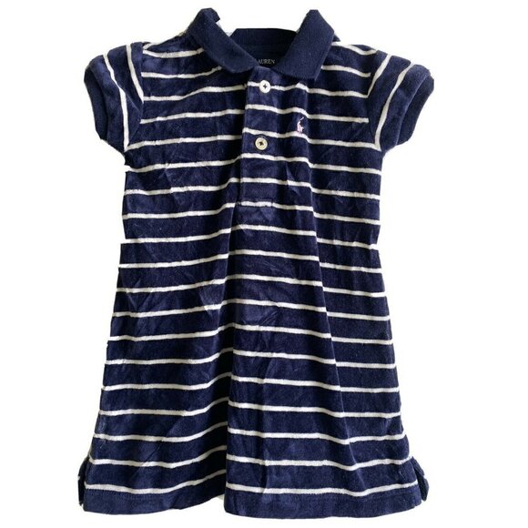 Lauren Ralph Lauren Other - Ralph Lauren 12 Month Baby Girl Navy Blue Velour Striped Short Sleeve Dress